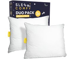Sleep Comfy Katoen Hoofdkussen Set van 2 - Hotelkwaliteit - 30 Dagen Proefslapen - Ultiem Comfort - Verlicht Nek- en Rugklachten - Orthopedisch & Ergonomisch - Katoen Tijk - Geschikt voor Alle Slaaphoudingen - 60x70 cm