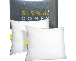 Sleep Comfy Katoen Hoofdkussen Set van 2 - Hotelkwaliteit - Ultiem Comfort - Verlicht Nek- en Rugklachten - Orthopedisch & Ergonomisch - Katoen Tijk - Geschikt voor Alle Slaaphoudingen - 60x70 cm