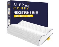 Sleep Comfy - Neksteun Serie - Traagschuim Hoofdkussen - Hoofdkussen Slaapkamer - Orthopedisch - Ergonomisch - Anti Nekklachten - Neksteun Visco Pillow-XXL | 60x40x14/12 cm