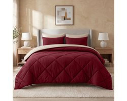 Sleep Comfy - Reverse Dekbed - 200x220 cm - Bordeaux & Sand - met 2 Kussenslopen 60x70 cm - Dekbed zonder overtrek - Ademend & Anti Allergie - Hoesloos Dekbed - Stijl, Comfort en Innovatie voor Elke Dag & Nacht - Camping & In de Caravan