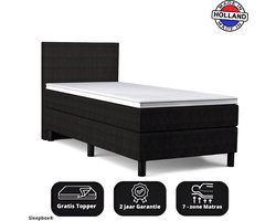 Sleepbox ® - Boxspring 90x200 - Zwart - Luxe pocketvering 7 zone - Complete set met topper
