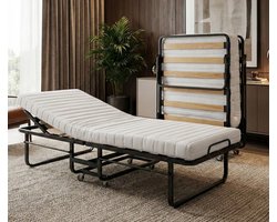Sleepking - Opklapbed / Vouwbed / Logeerbed - Sarah - 1 Persoons - 90x200 - Met Matras - Met beschermhoes - Verstelbaar hoofdeinde