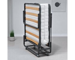 Sleepking - Opklapbed / Vouwbed / Logeerbed - Sarah - Lattenbodem - 90x200 - Zwart - Met beschermhoes - Verstelbaar hoofdeinde