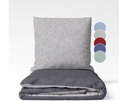 sleepling 155 x 220 cm flanellen katoenen beddengoed | 1x omkeerbaar dekbedovertrek incl. 1x kussensloop (80 x 80 cm) | Made in Germany | wasbaar tot 60 graden | donkergrijs-lichtgrijs