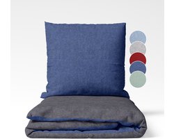 Sleepling 200 x 200 cm flanellen katoenen beddengoed | 1x omkeerbaar dekbedovertrek incl. 2X kussensloop (80 x 80 cm) | Made in Germany | wasbaar tot 60 graden | donkergrijs-donkerblauw