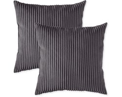 sleepling 40 x 40 cm sierkussenset | 2-delig | kussens van robuuste meubelstof in cord-look | kussens voor bank, sofa, bed, terras of balkon | Made in EU | wasbaar op 30 graden | donkergrijs