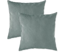 sleepling 40 x 40 cm sierkussenset | 2-delig | kussens van robuuste meubelstof in cord-look | kussens voor bank, sofa, bed, terras of balkon | Made in EU | wasbaar op 30 graden | turkoois