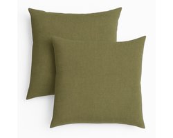 sleepling 40 x 40 cm sierkussenset | 2-delig | kussens van robuuste meubelstof | kussens voor bank, sofa, bed, terras of balkon | Made in EU | wasbaar op 30 graden | olijfgroen
