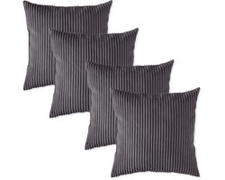 sleepling 40 x 40 cm sierkussenset | 4-delig | kussens van robuuste meubelstof in cord-look | kussens voor bank, sofa, bed, terras of balkon | Made in EU | wasbaar op 30 graden | donkergrijs