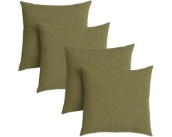 sleepling 40 x 40 cm sierkussenset | 4-delig | kussens van robuuste meubelstof | kussens voor bank, sofa, bed, terras of balkon | Made in EU | wasbaar op 30 graden | olijfgroen