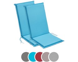 sleepling 50 x 120 cm Outdoor stoelkussen met hoge rug | set van 2 | zitkussen voor tuinstoel | met bevestigingsbanden | Made in EU | afneembare hoes van polyester, wasbaar op 30 graden | aqua blauw