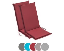 sleepling 50 x 120 cm Outdoor stoelkussen met hoge rug | set van 2 | zitkussen voor tuinstoel | met bevestigingsbanden | Made in EU | afneembare hoes van polyester, wasbaar op 30 graden | rood