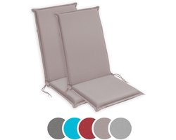 sleepling 50 x 120 cm Outdoor stoelkussen met hoge rug | set van 2 | zitkussen voor tuinstoel | met bevestigingsbanden | Made in EU | afneembare hoes van polyester, wasbaar op 30 graden | taupe