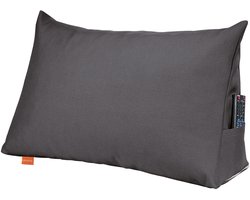 sleepling 70 x 40 x 20 cm rugkussen, wigkussen voor bed en bank, lendenkussen, driehoekig leeskussen, kussen met afneembare wasbare hoes, zijvak, donkergrijs