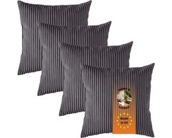 sleepling sierkussenset van 4 - 40x40 cm kussen – bankkussen van robuuste meubelstof - incl. hoes en vulling - als decoratiekussen, sierkussen of couchkussen - kussenset - Made in EU - 40 x 40 cm - cord - donkergrijs