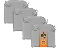 sleepling stoelkussens buiten - 4-delige set zitkussens 44x47 cm - met hoekbanden - hoogte 6 cm - als tuinstoelkussens, zitkussen of stoelkussens outdoor - Made in EU - 44 x 6 x 47 cm - zilver