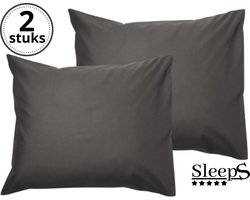 Sleeps - Kussenslopen - Set van 2 Stuks - Antraciet - 60x70cm - 100% Hoogwaardige 20A Katoen - Zacht Katoen - Strijkvrij -
