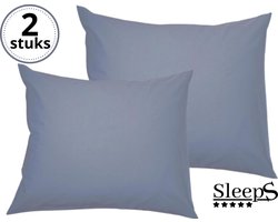 Sleeps - Kussenslopen - Set van 2 Stuks - Blauw - 60x70cm - 100% Hoogwaardige 20A Katoen - Zacht Katoen - Strijkvrij -
