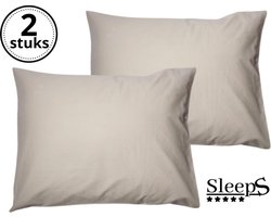 Sleeps - Kussenslopen - Set van 2 Stuks - Sand / Taupe - 60x70cm - 100% Hoogwaardige 20A Katoen - Zacht Katoen - Strijkvrij -
