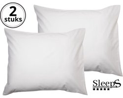 Sleeps - Kussenslopen - Set van 2 Stuks - Wit - 60x70cm - 100% Hoogwaardige 20A Katoen - Zacht Katoen - Strijkvrij -