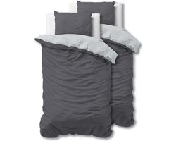 ‎Sleeptime 100% katoenen beddengoed 135cm x 200cm 4 stuks grijs/antraciet - zachte & strijkvrije dekbedovertrekken met rits - tweekleurig beddengoed set met 2 slopen 80cm x 80cm