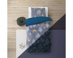 Sleeptime dekbedovertrek Glow in the dark Night Owl Blauw 135 x 200 cm