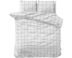 Sleeptime Flanel Deep Check Dekbedovertrek - 200x200/220 + 2 kussenslopen 60x70 - Wit - Tweepersoons