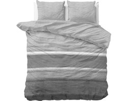 Sleeptime Flanel Stone Stripe - Dekbedovertrekset - Tweepersoons - 200x200/220 + 2 kussenslopen 60x70 - Grijs
