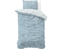 Sleeptime Flanel Twin Washed Cotton Dekbedovertrek - Eenpersoons - 140 x 200/220 + 1 kussensloop 60x70 - Blauw