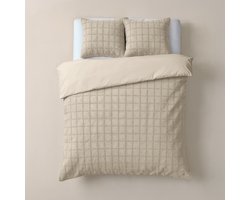 Sleeptime Furry Check Dekbedovertrek - Tweepersoons - 200X200/260 + 2 x kussenslopen 60x70 - Creme