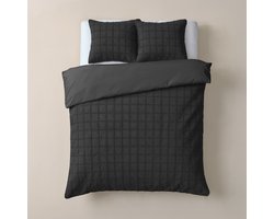 Sleeptime Furry Check Dekbedovertrek - Tweepersoons - 200X200/260 + 2 x kussenslopen 60x70 - Zwart