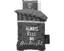 Sleeptime Katoen Kiss your Love - Dekbedovertrek - Eenpersoons - 140x200/220 + 1 kussensloop 60x70 - Grijs
