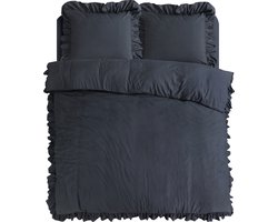 Sleeptime Ruffles Dekbedovertrek - 140X200/220 + 1 x kussensloop 60x70 - Antraciet