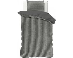 Sleeptime Teddy Rib Dekbedovertrek - 140X200/220 + 1 x kussensloop 60x70 - Grijs