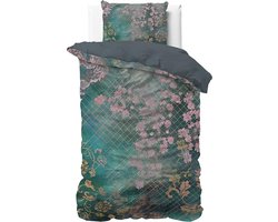 Sleeptime Tiran Flower Dekbedovertrek - Eenpersoons - 140x200/220 + 1 kussensloop 60x70 - Groen