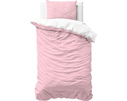 Sleeptime Twee Kleuren Dekbedovertrek - 140x200/220 + 1 kussensloop 60x70 - Roze/Wit - Eenpersoons