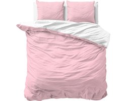 Sleeptime Twee Kleuren Dekbedovertrek - 200x200/220 + 2 kussenslopen 60x70 - Roze/Wit - Tweepersoons
