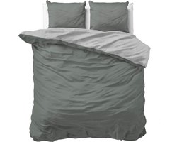 Sleeptime Twee Kleuren Dekbedovertrek - 240x200/220 + 2 kussenslopen 60x70 - Grijs/Antraciet - Lits-Jumeaux