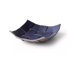 Sleutelbakje voor haltafel, tweekleurige leren organizer, sleutelbakje, sieradenbakje, opbergbakje voor op het bureau, sieradenschaaltje (blauw, M)