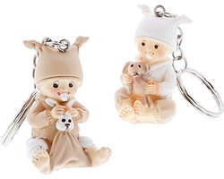 Sleutelhanger Baby Bybo - Twins - 24 stuks - 12x Wit en 12x Beige - Uitdeelcadeautjes