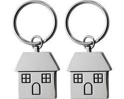 Sleutelhanger met huisje - 2x - 7 cm - RVS - nieuwe woning cadeau - huissluitels