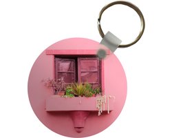 Sleutelhanger - Raam - Planten - Roze - Plantenbak - Plastic - Rond - Uitdeelcadeautjes