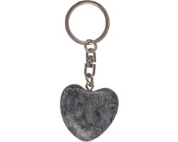 Sleutelhanger Stenen Hart - Worry Stone Heart 3cm - Zwart Grijs - Gratis Verzonden