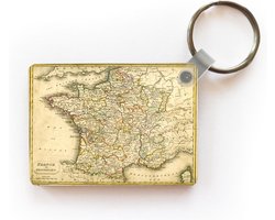 Sleutelhanger - Vintage kaart van Frankrijk - Uitdeelcadeautjes - Plastic