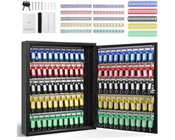 Sleutelkast voor 100 Sleutels, Verstelbare Veiligheids Sleutelkast, Stalen Sleutel Organizer met 100 Kleurrijke Labels en 2 Kaartjes voor Kantoor, School, Hotel