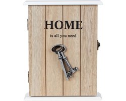 Sleutelkastje van hout - Beige/wit - 20 x 6 x 25 cm - voor 6 sleutels