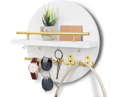 Sleutelrek Hout - Wandrekje Huis - Thuis Ordenen - Rustieke Stijl - 30x30x126cm - Wit