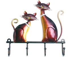 Sleutelrekje modern-Wandrek- Sleutelrekje sleutelhouder -Kat Muur Haak Art Decoratieve Hanger Kat Sculptuur Haken Wall Mount Met 4 Haken Woonaccessoires Voor Sleutel Jassen Tassen houder