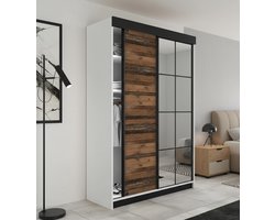 Sliding Door Wardrobe 138x205x59 cm with Mirror - Modern Bedroom Wardrobe in White & Old Style with Aluminum Sliding System - Spacious Wardrobe for Bedroom and Living Room