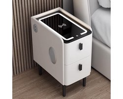 Slim Nachtkastje - Bijzettafel - Slaapkamer Organisatie - Met LED en Laden - 25 cm Breed - Wit